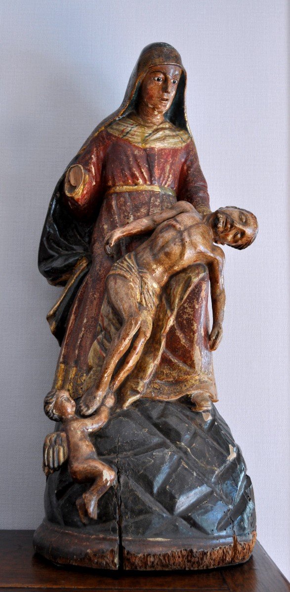 Statue - Piéta En Bois Sculpté - Espagne - Circa 1600