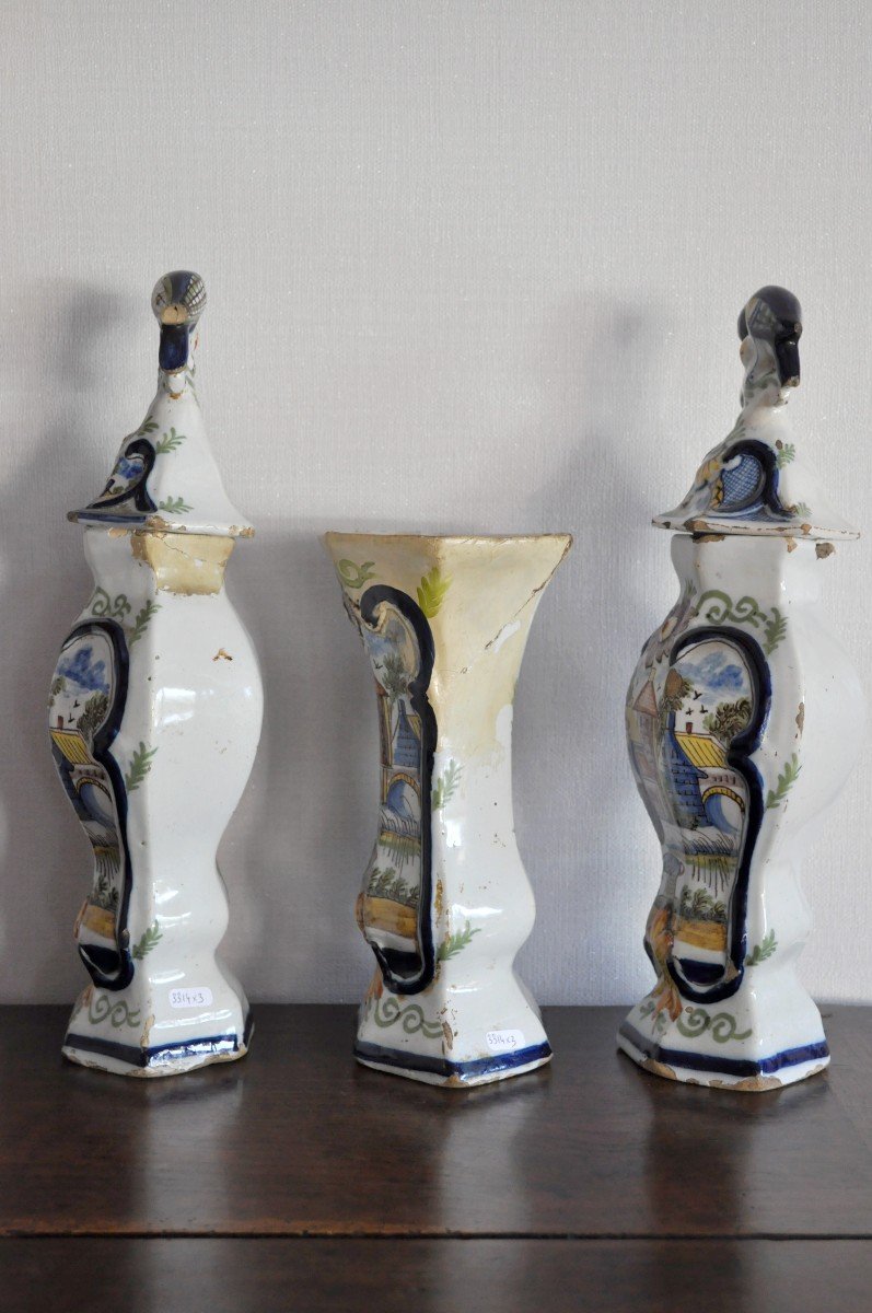 Series Of 3 Pieces In Delft Earthenware - Signed-photo-2