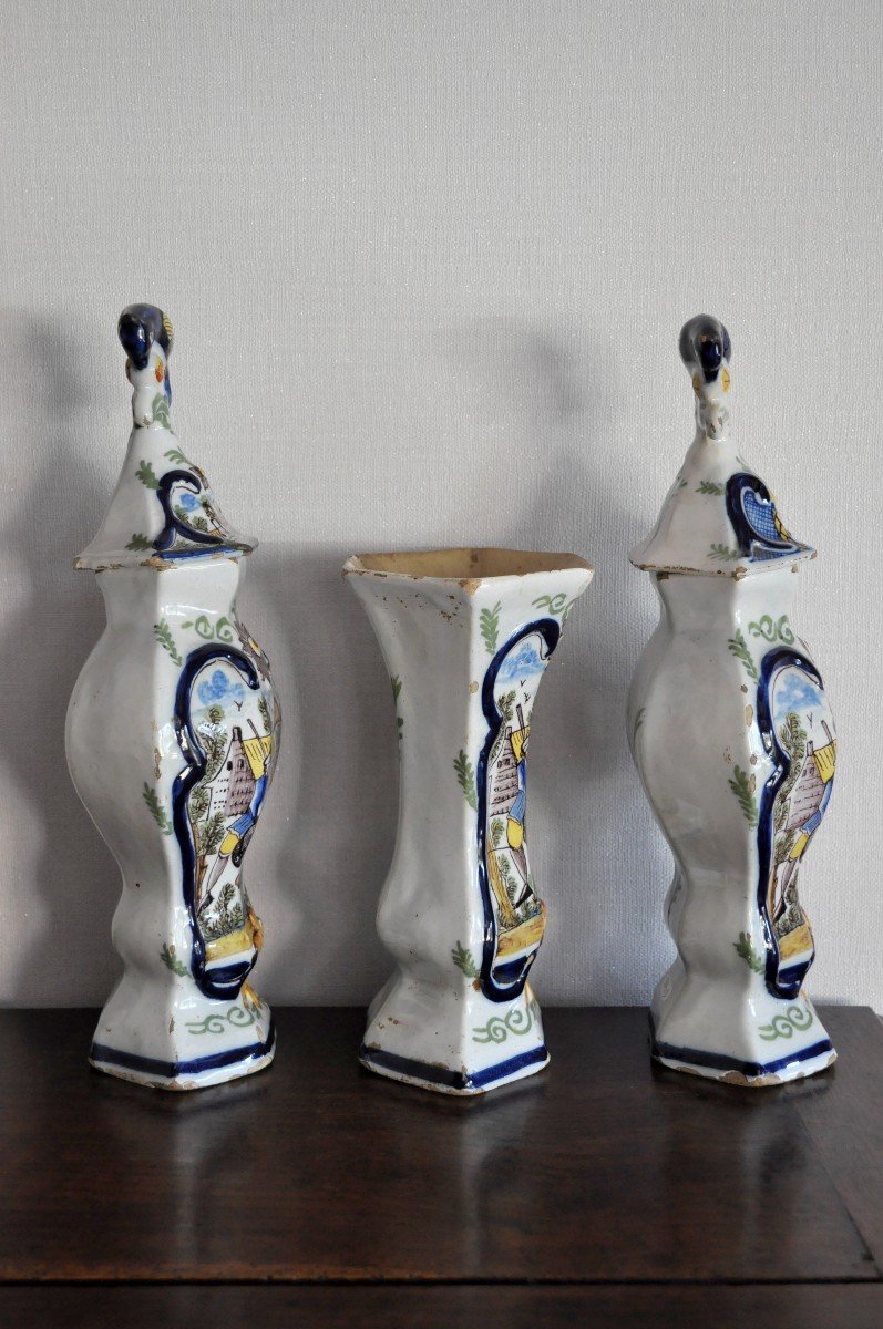 Series Of 3 Pieces In Delft Earthenware - Signed-photo-4