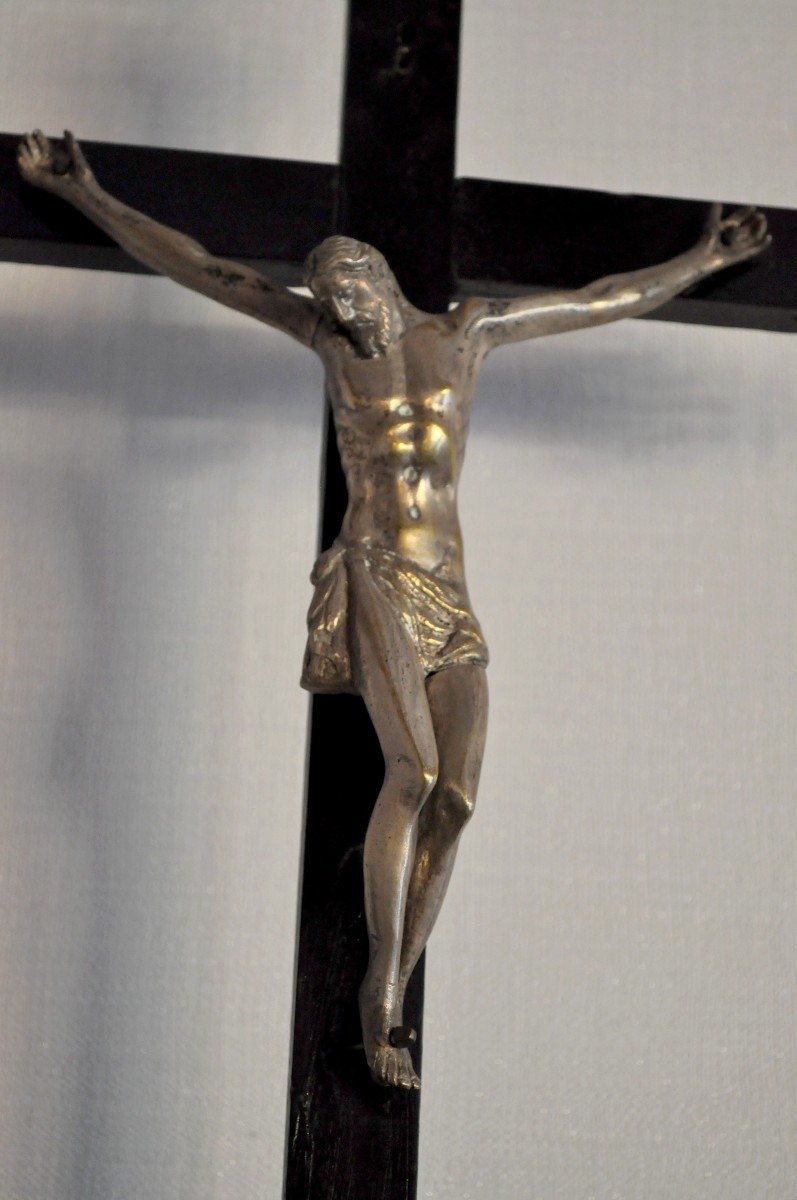 Grand Crucifix En Bois Et Métal Argenté - XVIIème-photo-3
