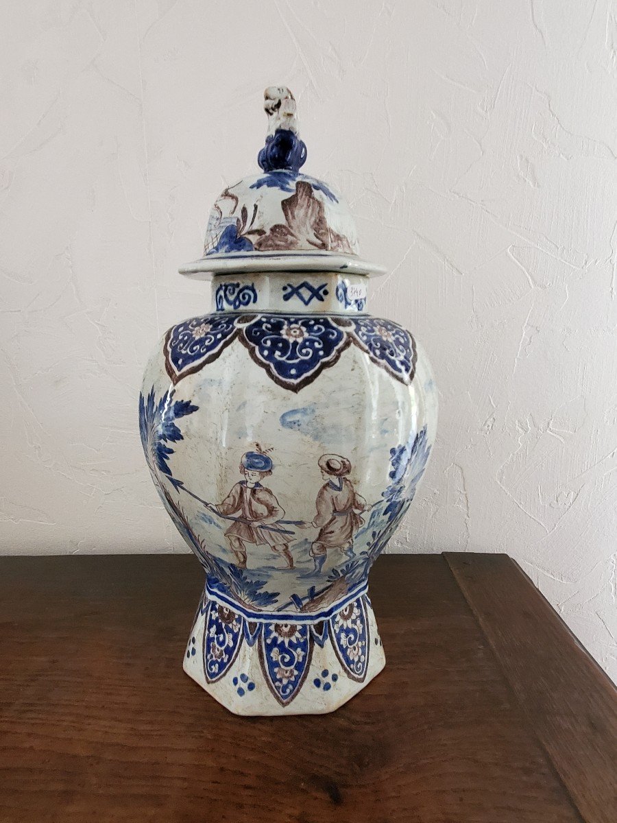 Delft - Pot Couvert En Faïence Polychrome - XVIIIème-photo-2