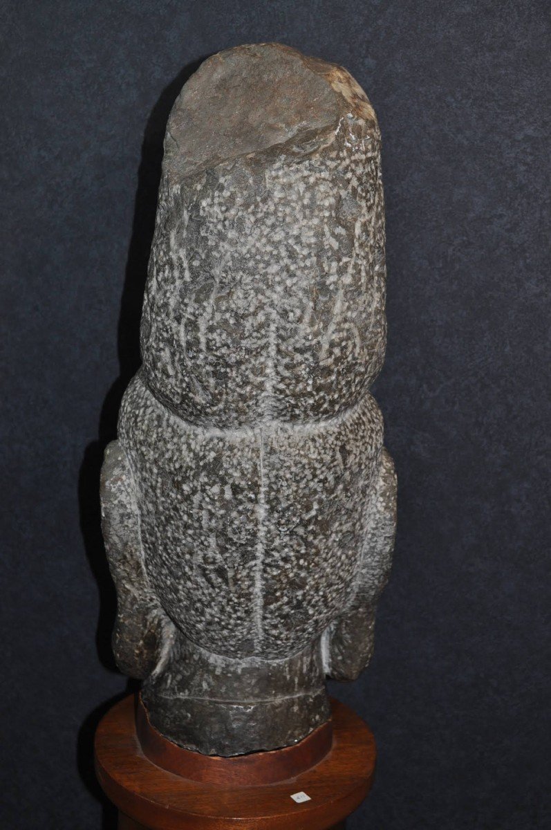 Sculpture - Asia - Stone Buddha Head On Base - 20th Century-photo-6