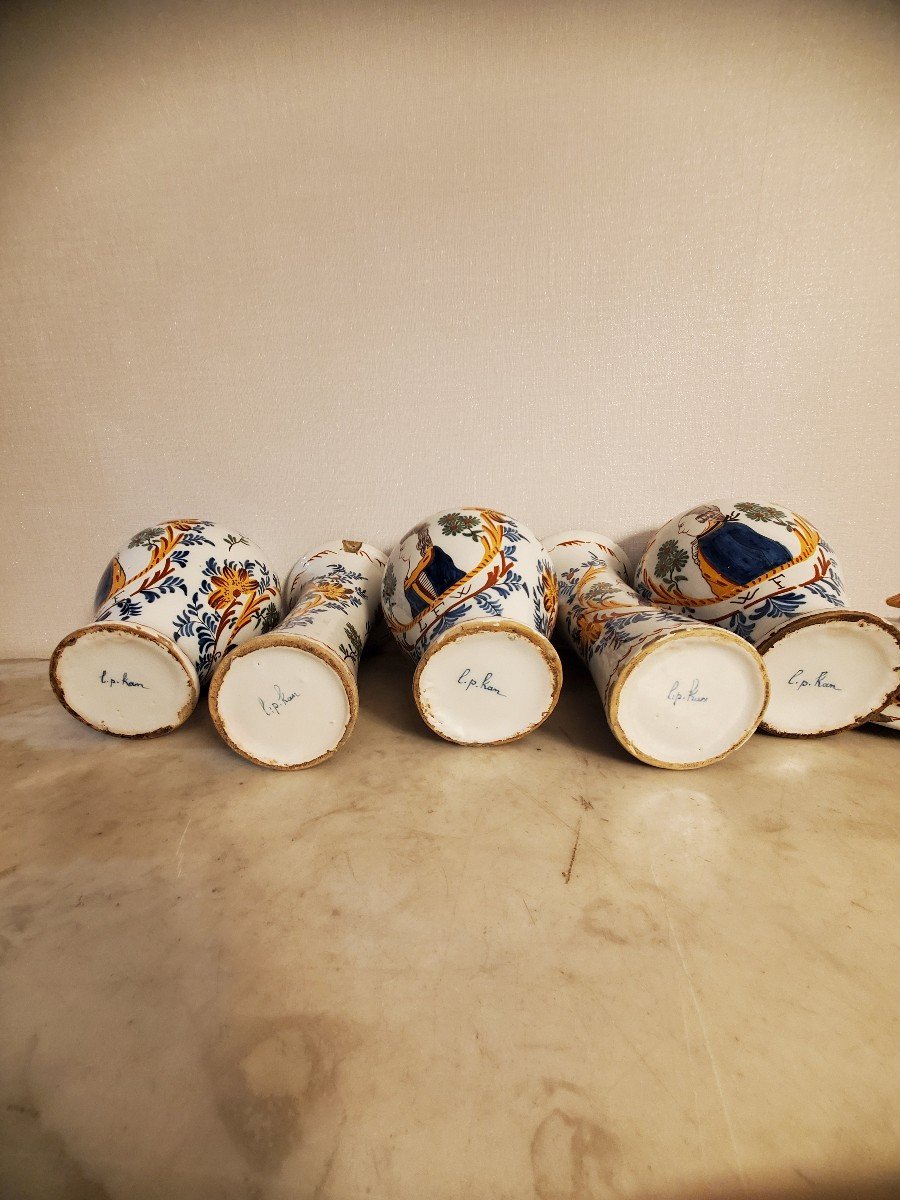 Delft Earthenware – Series Of 5 Signed Pieces - 18th Century-photo-7