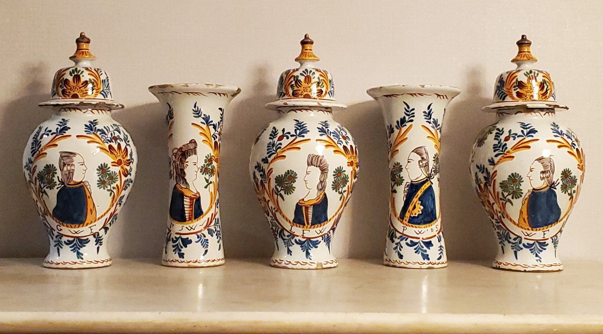 Delft Earthenware – Series Of 5 Signed Pieces - 18th Century