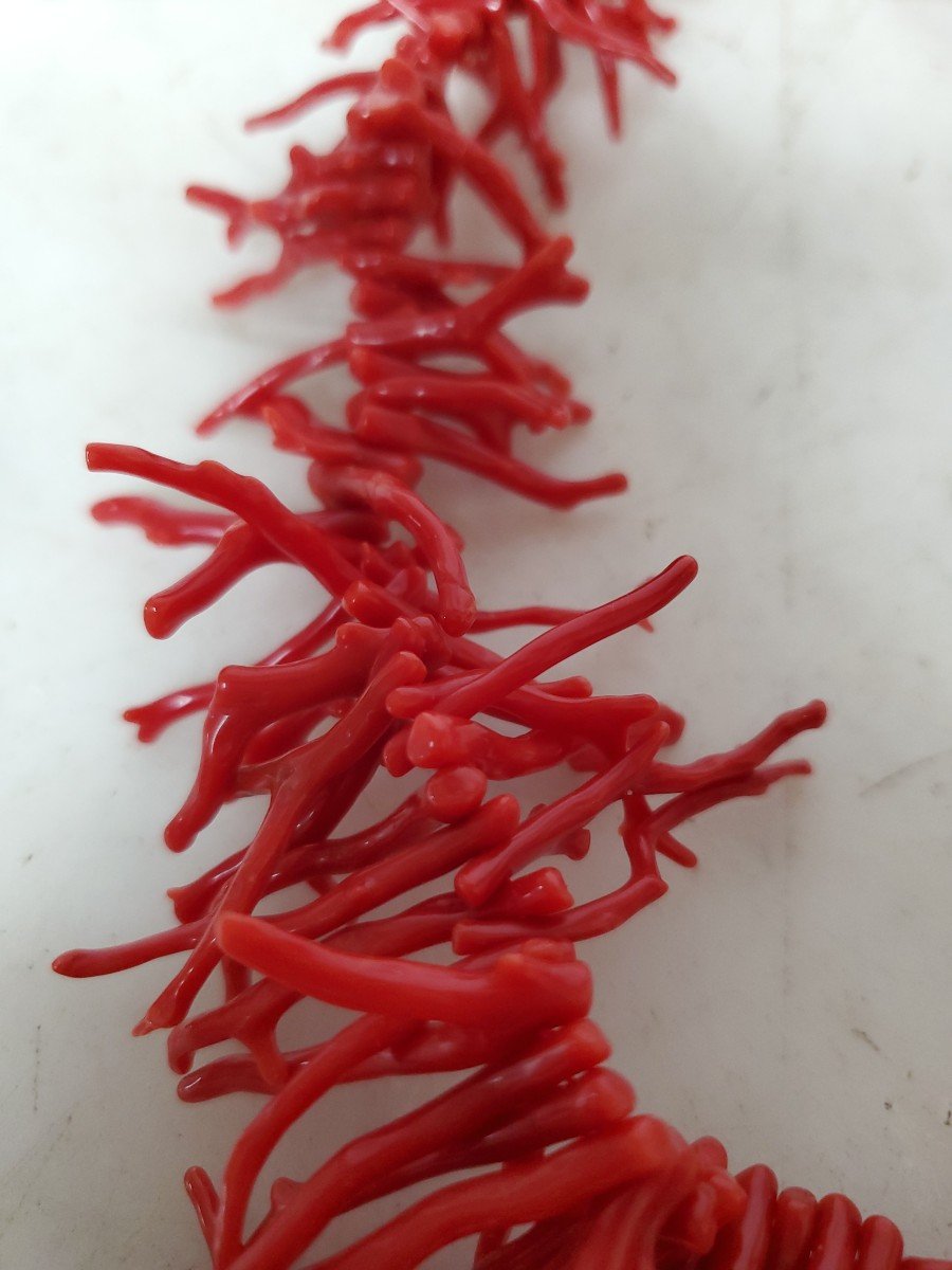 Bijoux - Collier En Corail Rouge Sang Foncé Et Frangé.-photo-5