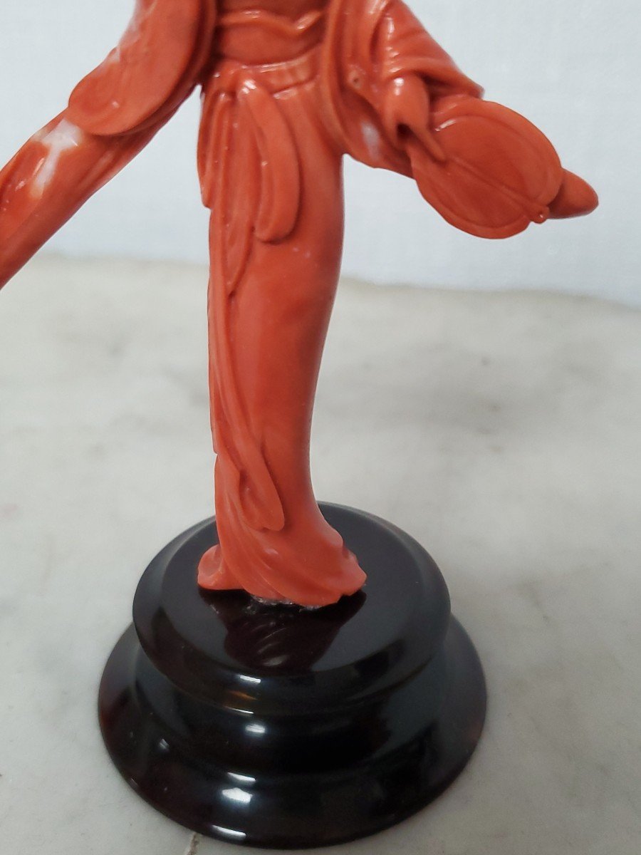 Chine -sculpture En Corail Rouge Sur Socle - XIX/xxème-photo-3