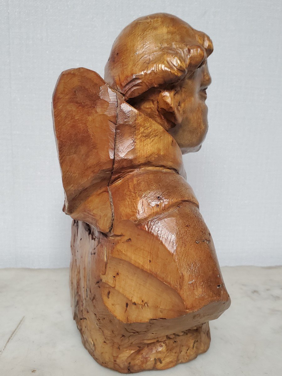 Wood Sculpture - Bust Of Monk - 17th Century-photo-4