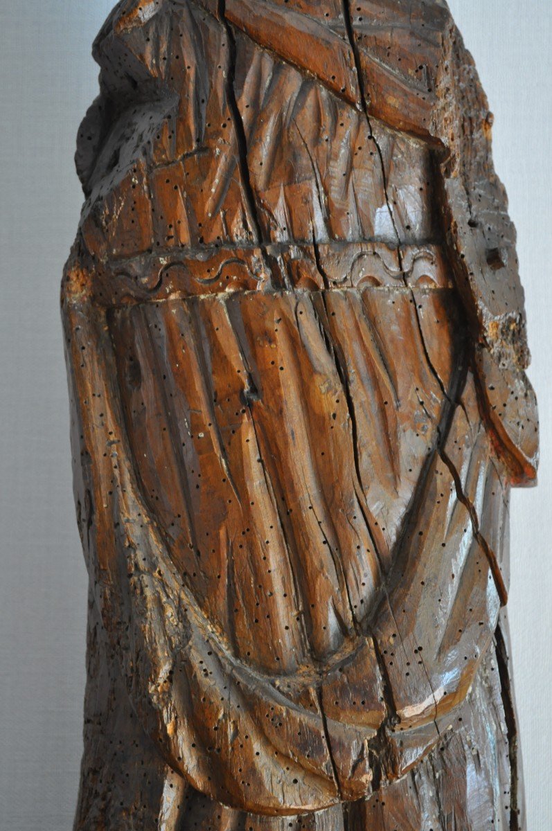 Sculpture - Holy Stature In Polychrome Wood - France 16th Century-photo-3