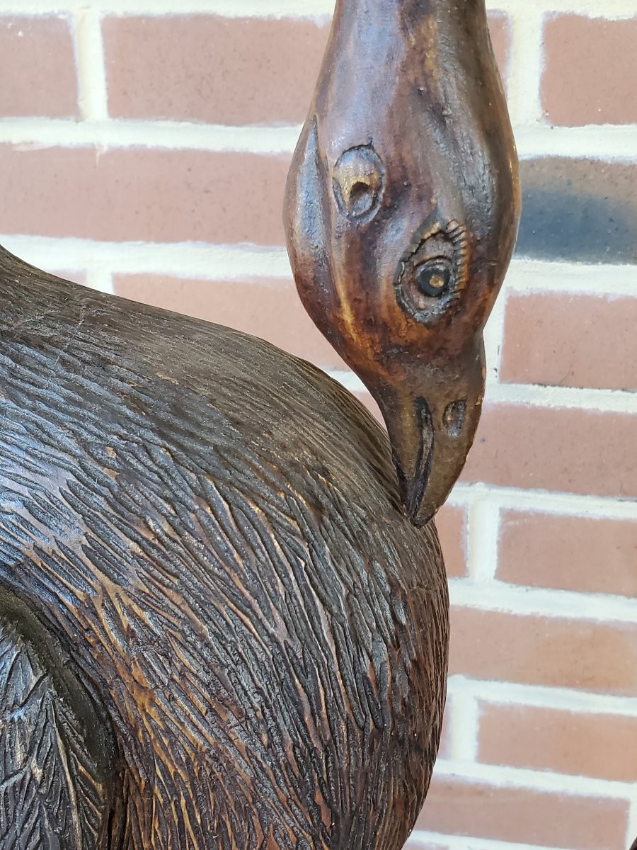 Sculpture - Paire De Flamant Rose - Bois Polychrome - Fin XIXème-photo-1