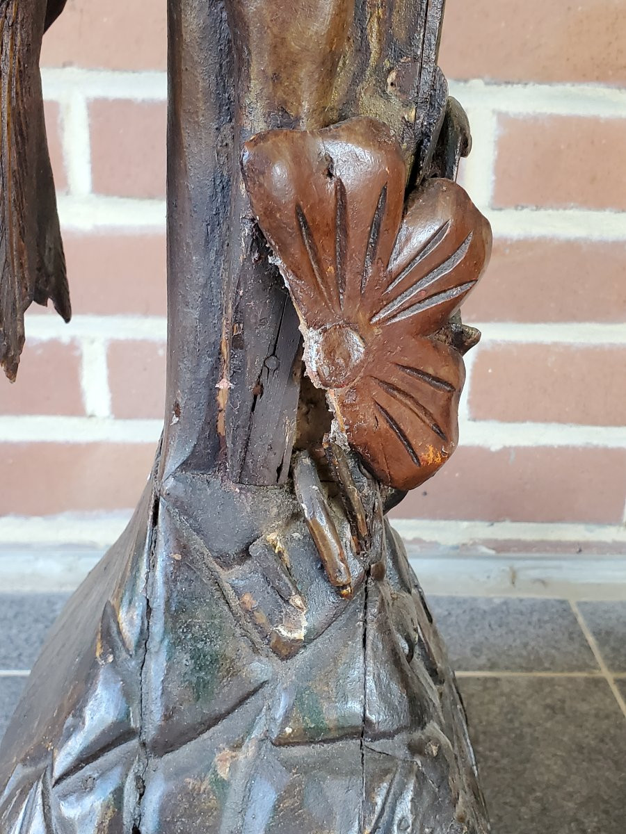 Sculpture - Paire De Flamant Rose - Bois Polychrome - Fin XIXème-photo-3