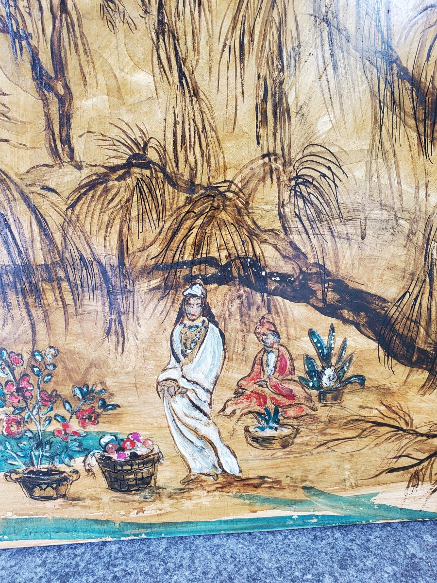 Oil On Panel - Oriental Painting With Horsemen-photo-2