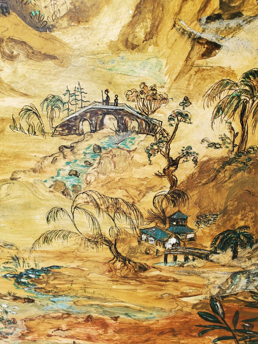 Oil On Panel - Oriental Painting With Horsemen-photo-5