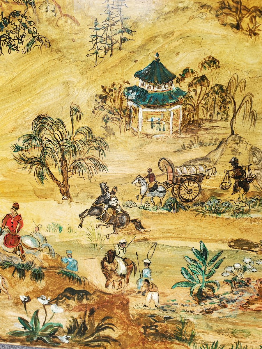 Oil On Panel - Oriental Painting With Horsemen-photo-6