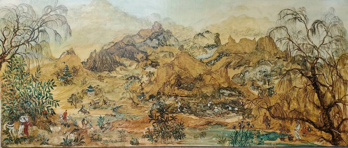 Oil On Panel - Oriental Painting With Horsemen