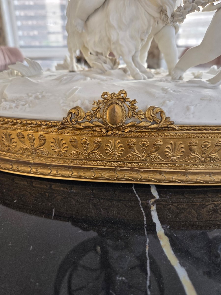 Sculpture - Biscuit - Groupe avec Puttis et bouc de la fin du 19ème siècle-photo-4