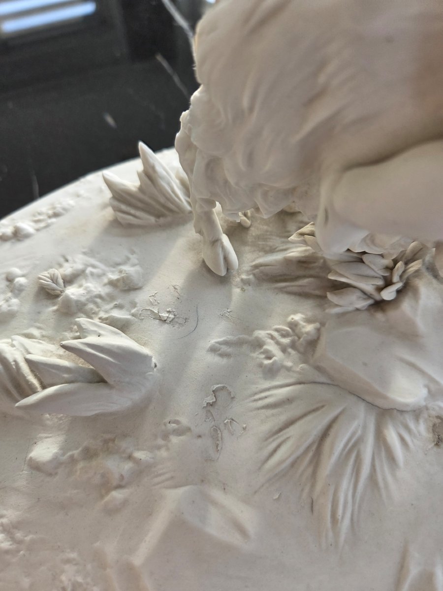 Sculpture - Biscuit - Groupe avec Puttis et bouc de la fin du 19ème siècle-photo-8