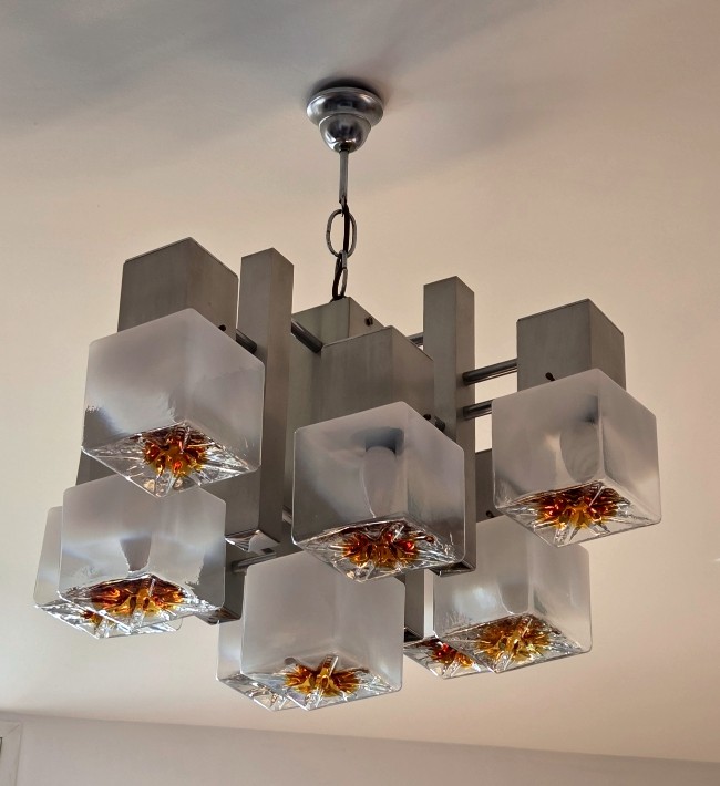 lustre vintage à 9 feux Scoliari pour Mazzega années 60-70