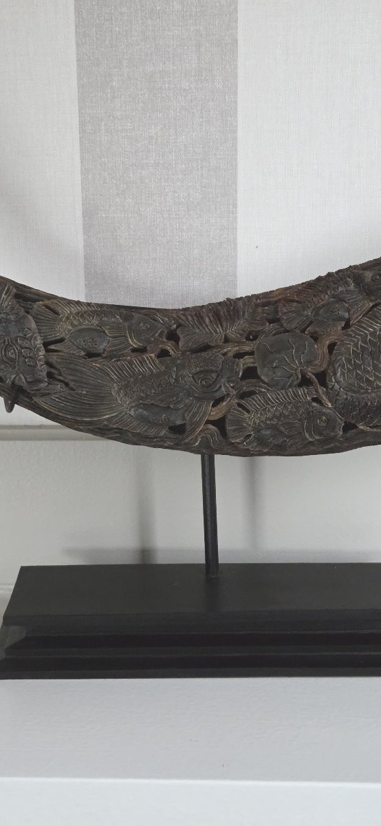 Carved Buffalo Horn On A Base-photo-3