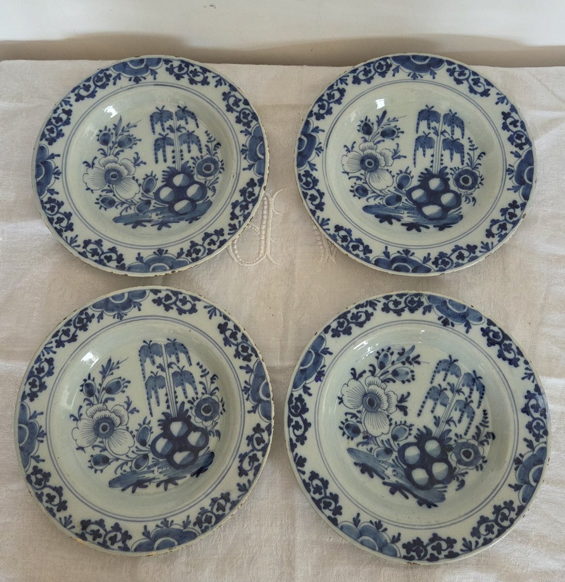 Delft - Set Of 4 18th-century Earthenware Plates-photo-2