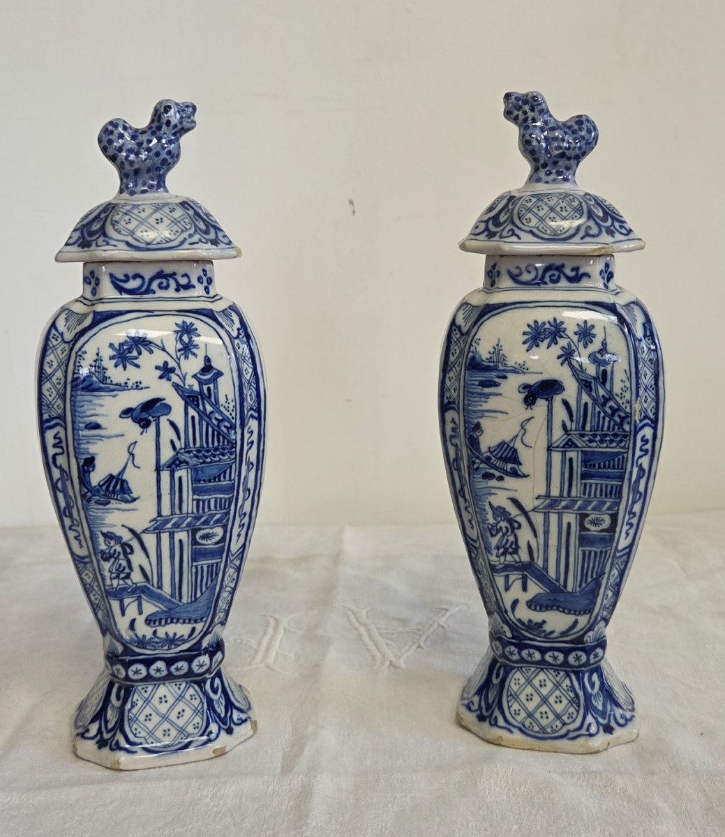 Paire de pots couverts Faïence de Desvres XIXème