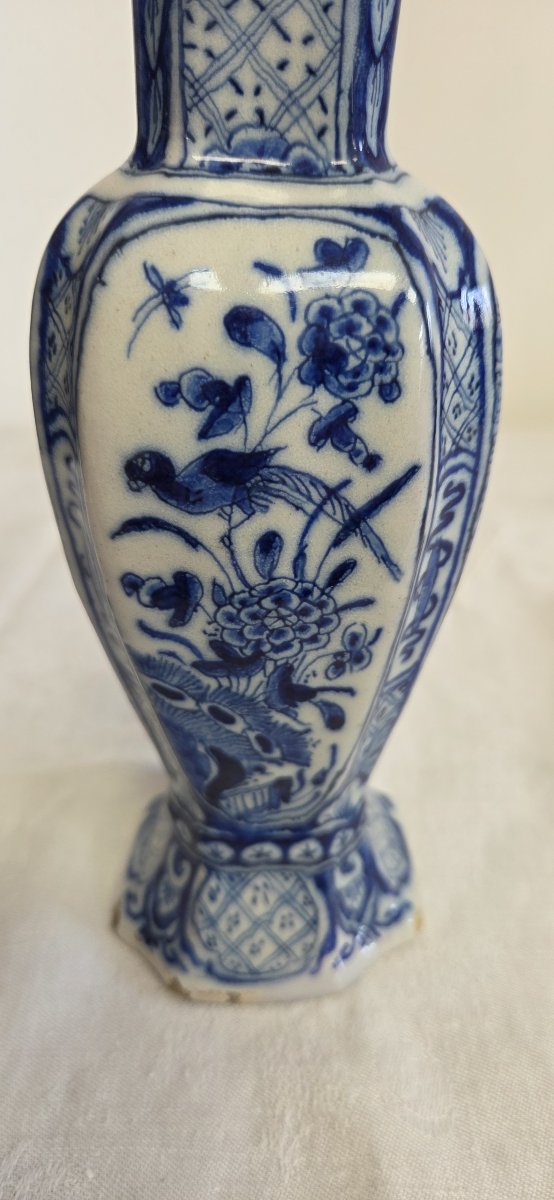 Vase cornet forme octogonale en Faïence de Desvres XIXème-photo-6