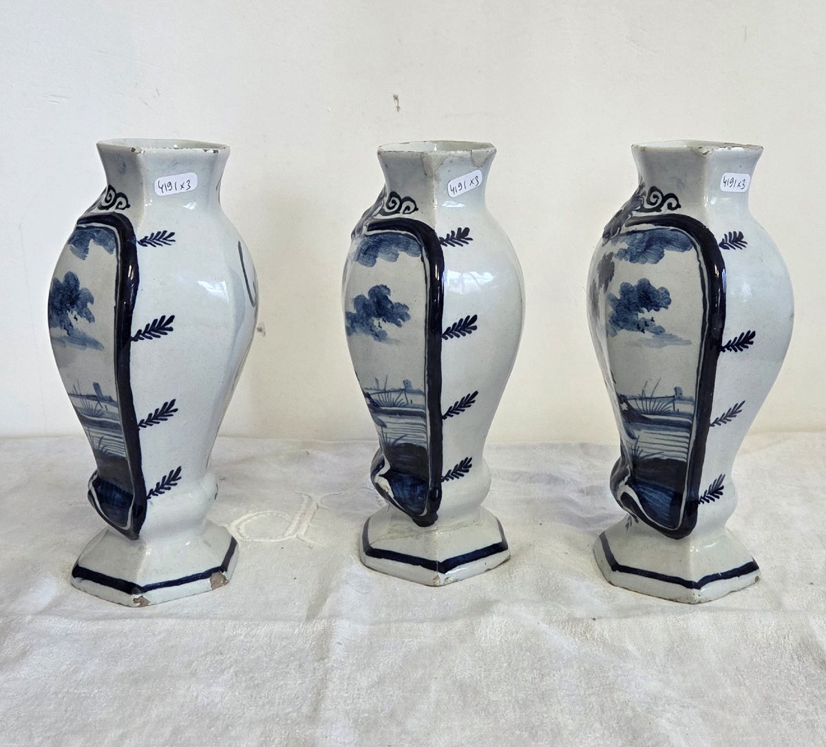 Trois Vases balustres en faïence de Delft - XIXème-photo-4