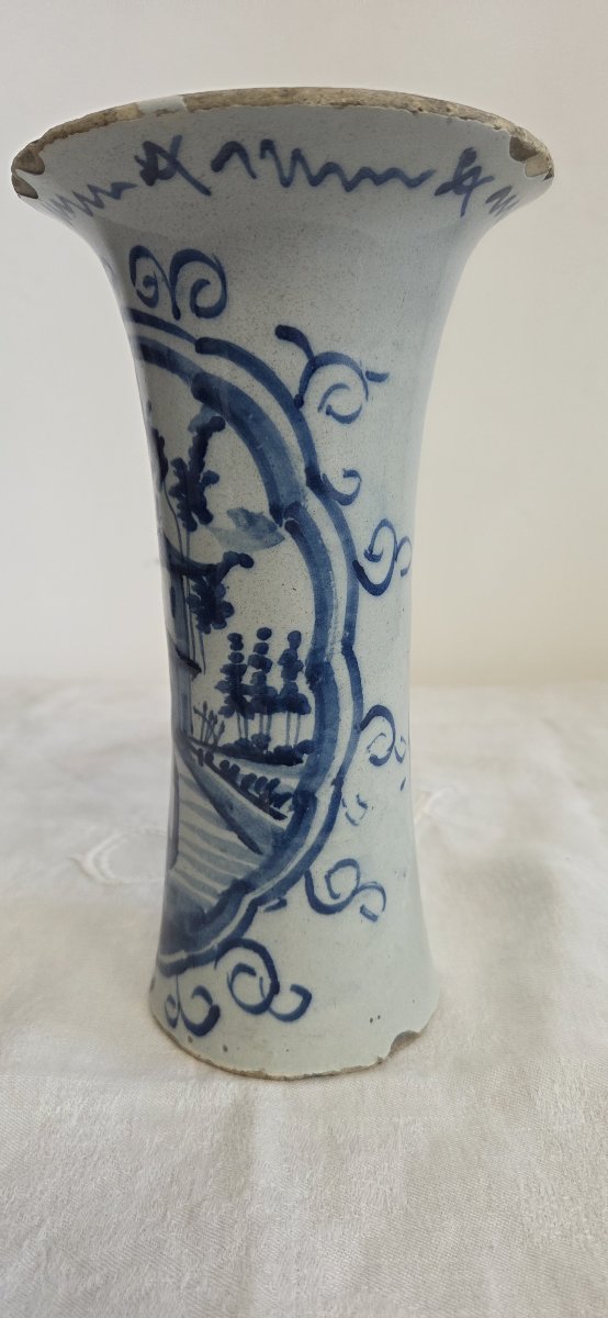 Delft Earthenware Cone-shaped Vase - 18th Century-photo-2