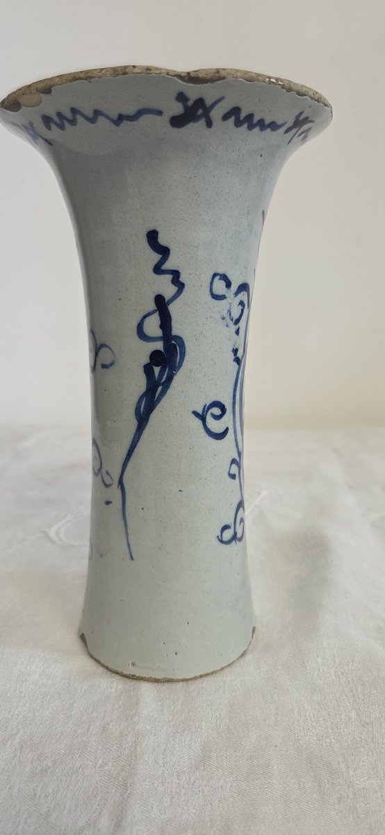 Delft Earthenware Cone-shaped Vase - 18th Century-photo-3