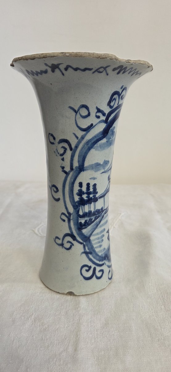 Delft Earthenware Cone-shaped Vase - 18th Century-photo-4