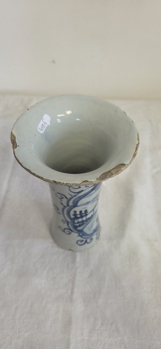 Delft Earthenware Cone-shaped Vase - 18th Century-photo-1