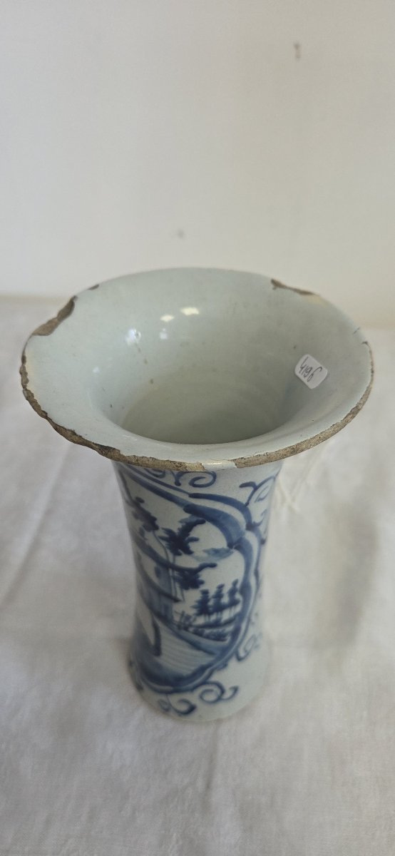 Delft Earthenware Cone-shaped Vase - 18th Century-photo-2