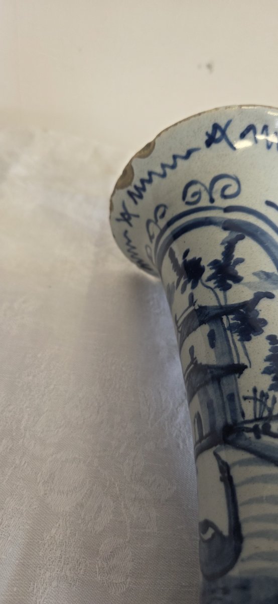 Delft Earthenware Cone-shaped Vase - 18th Century-photo-5