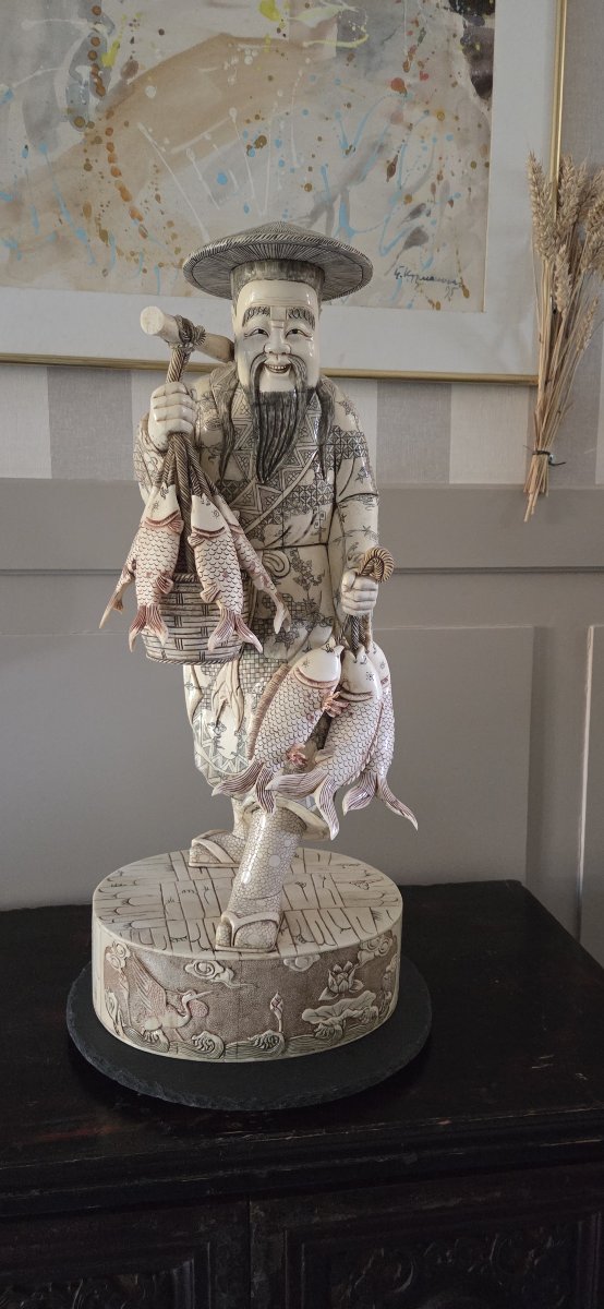 ASIE imposante Sculpture - PêcheurXXème-photo-3