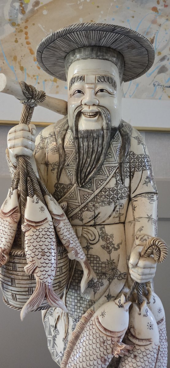 ASIE imposante Sculpture - PêcheurXXème