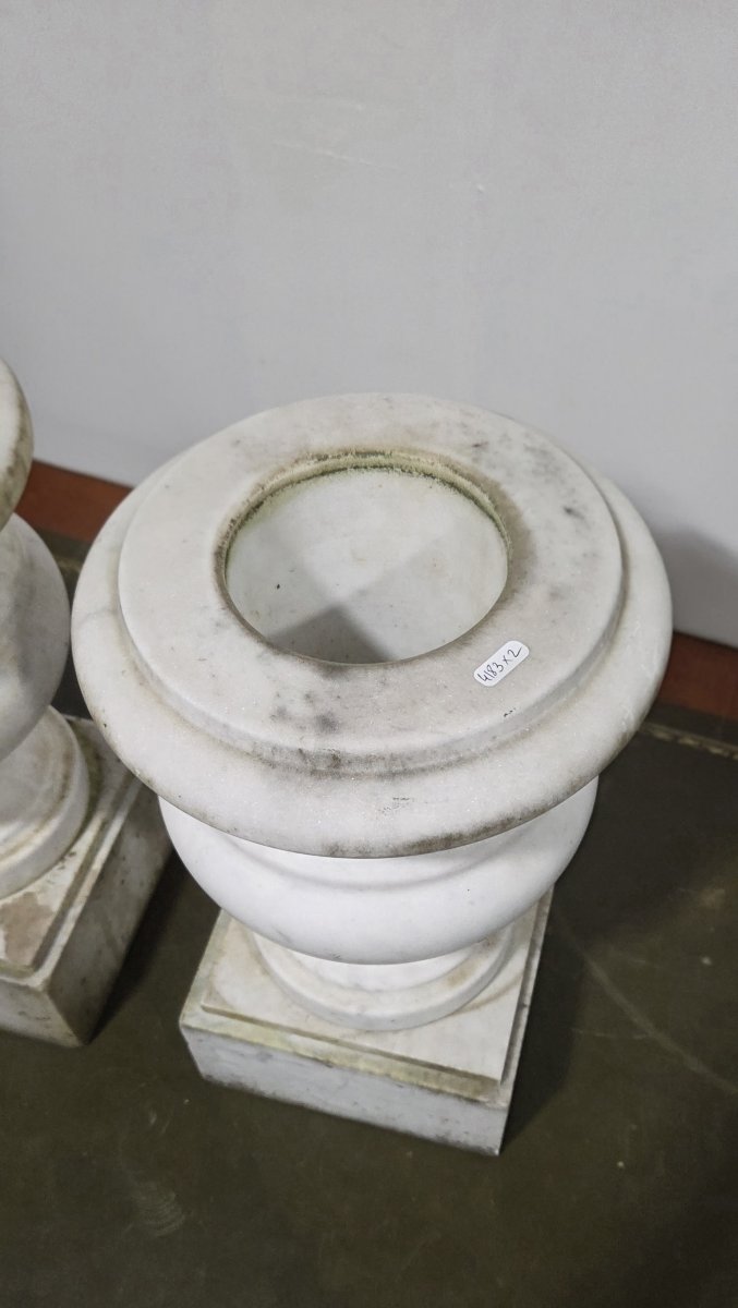 Pair Of Marble Vases (napoleon III Period)-photo-4
