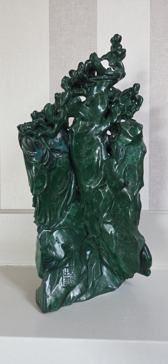 Carved Malachite Group - China, 20th Century-photo-4