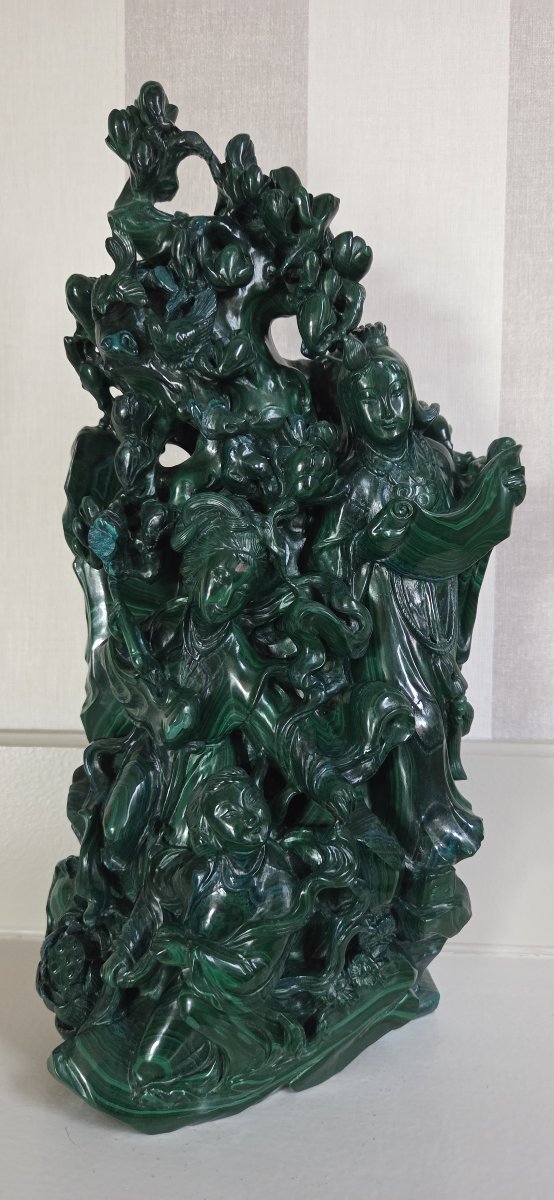 Carved Malachite Group - China, 20th Century-photo-8