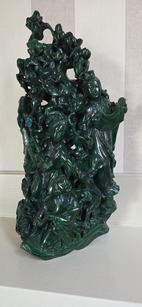 Carved Malachite Group - China, 20th Century