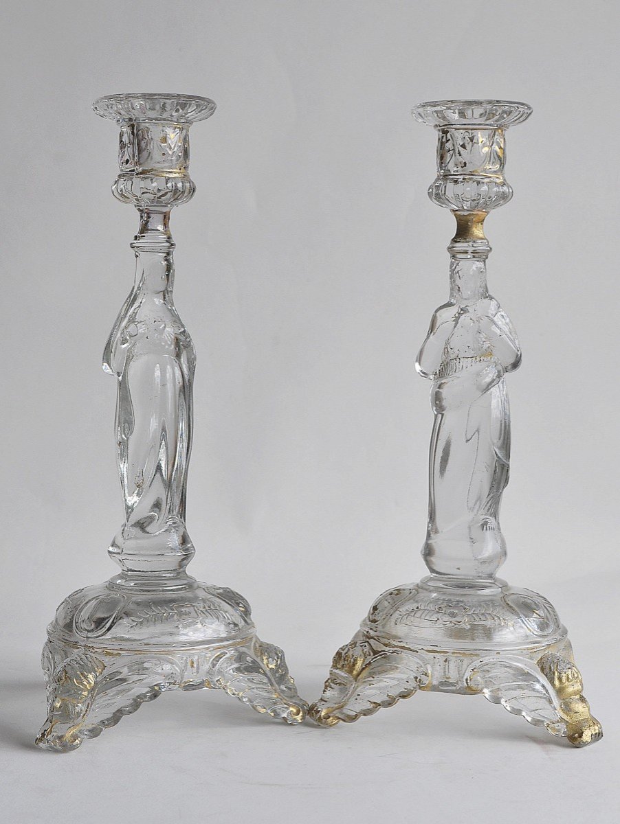 Pair Of Signed Candlesticks - Val Saint Lambert - XXth