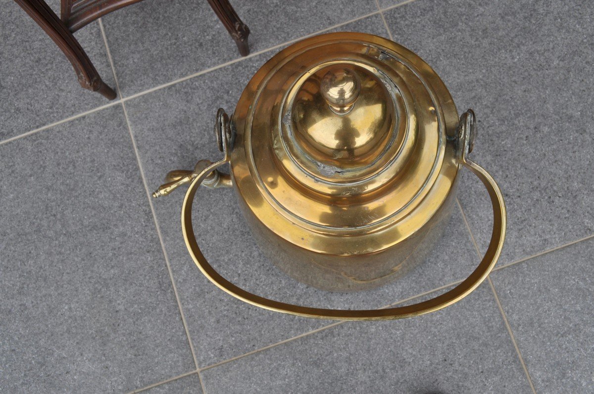 Large Table Kettle - Table Fountain - Yellow Copper - 18th Century-photo-5