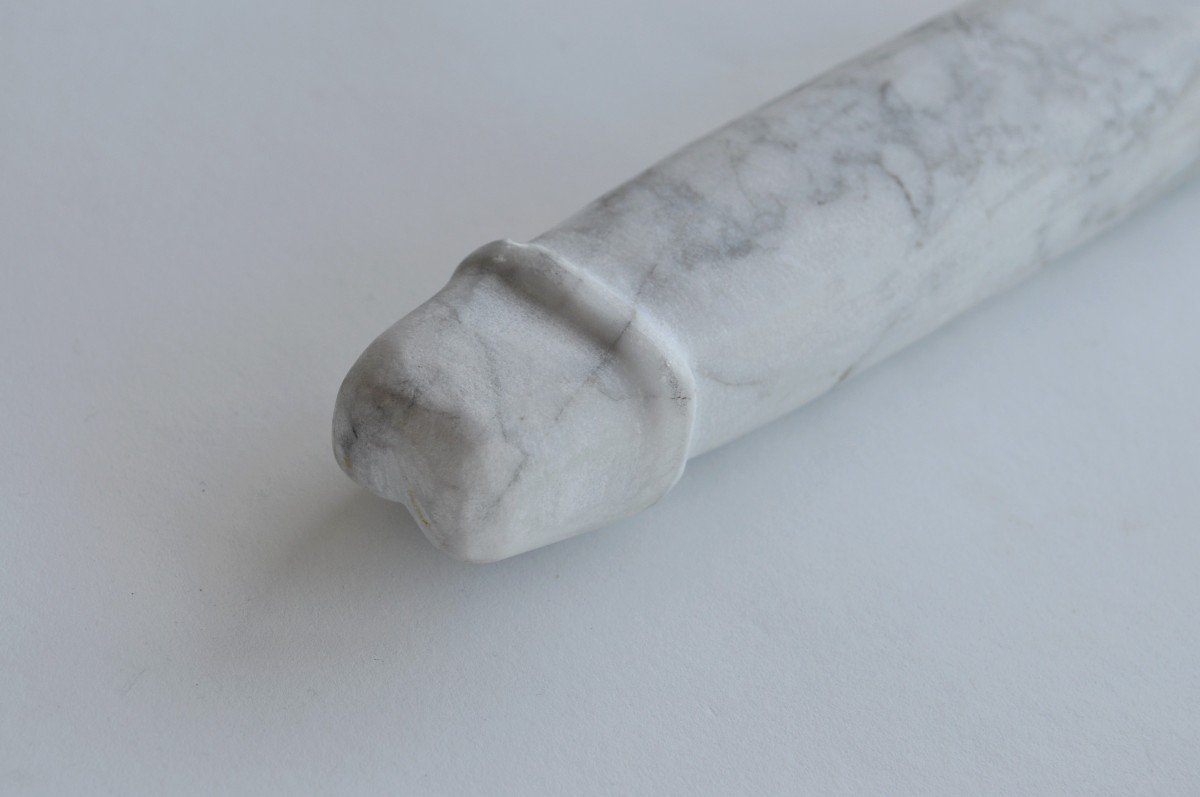 Ancien Phallus En Marbre Blanc Circa 1900-photo-2