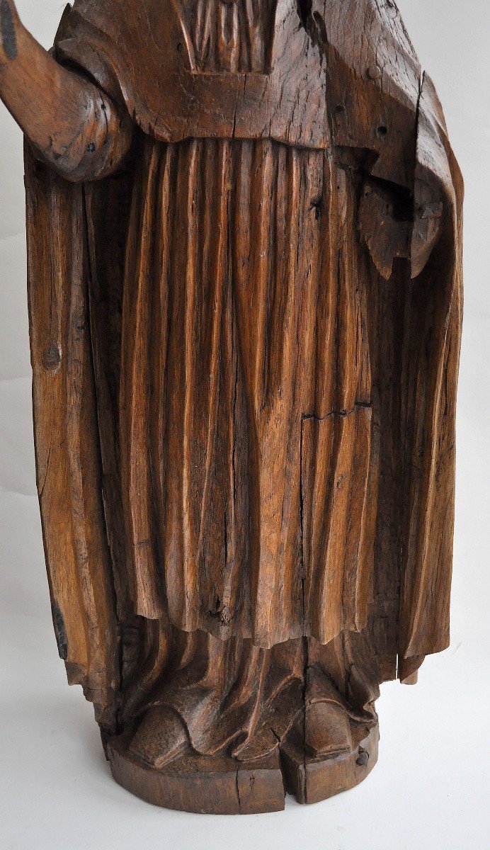 Sculpture - Statue Of Bishop - Carved Wood - Circa 1600-photo-3