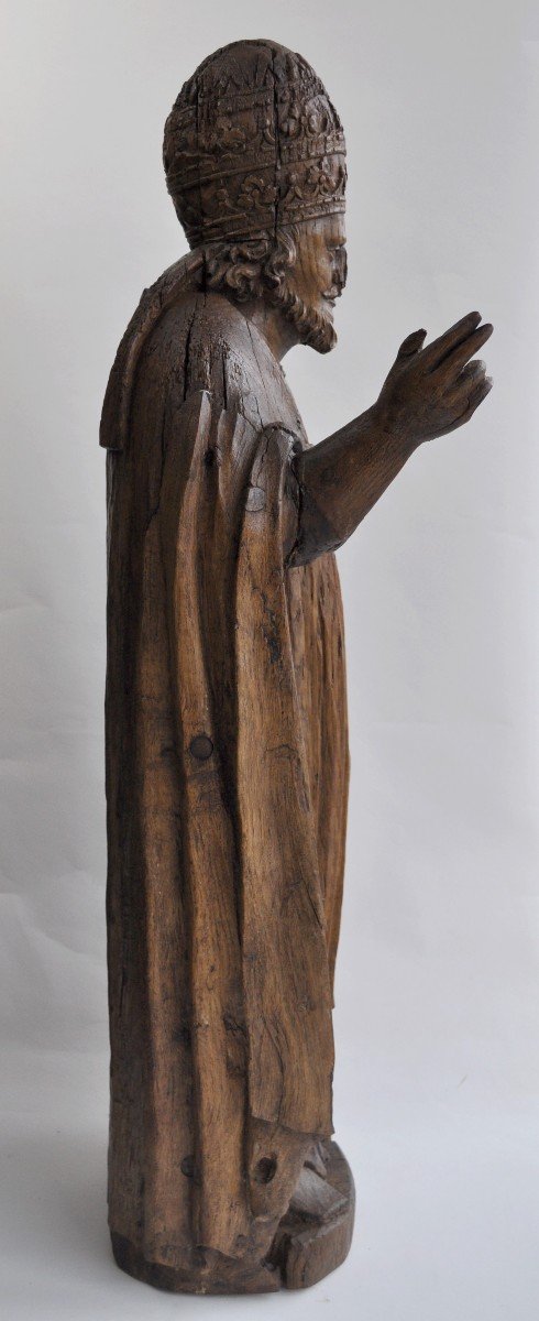 Sculpture - Statue Of Bishop - Carved Wood - Circa 1600-photo-3