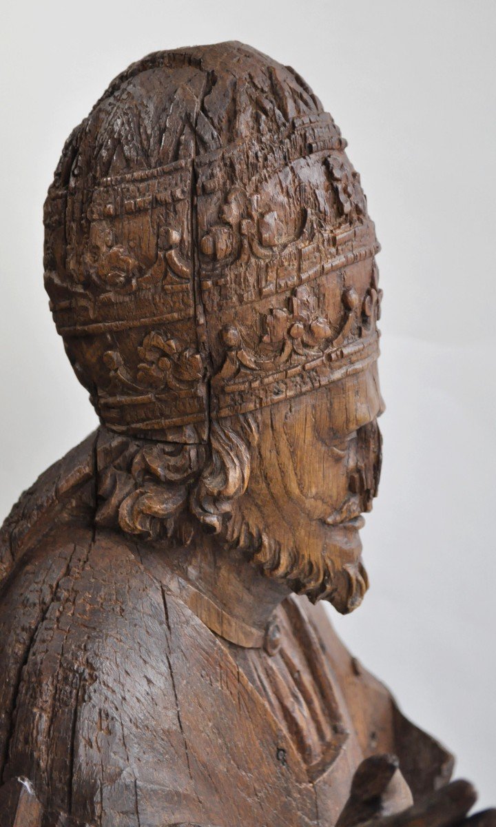 Sculpture - Statue Of Bishop - Carved Wood - Circa 1600-photo-6