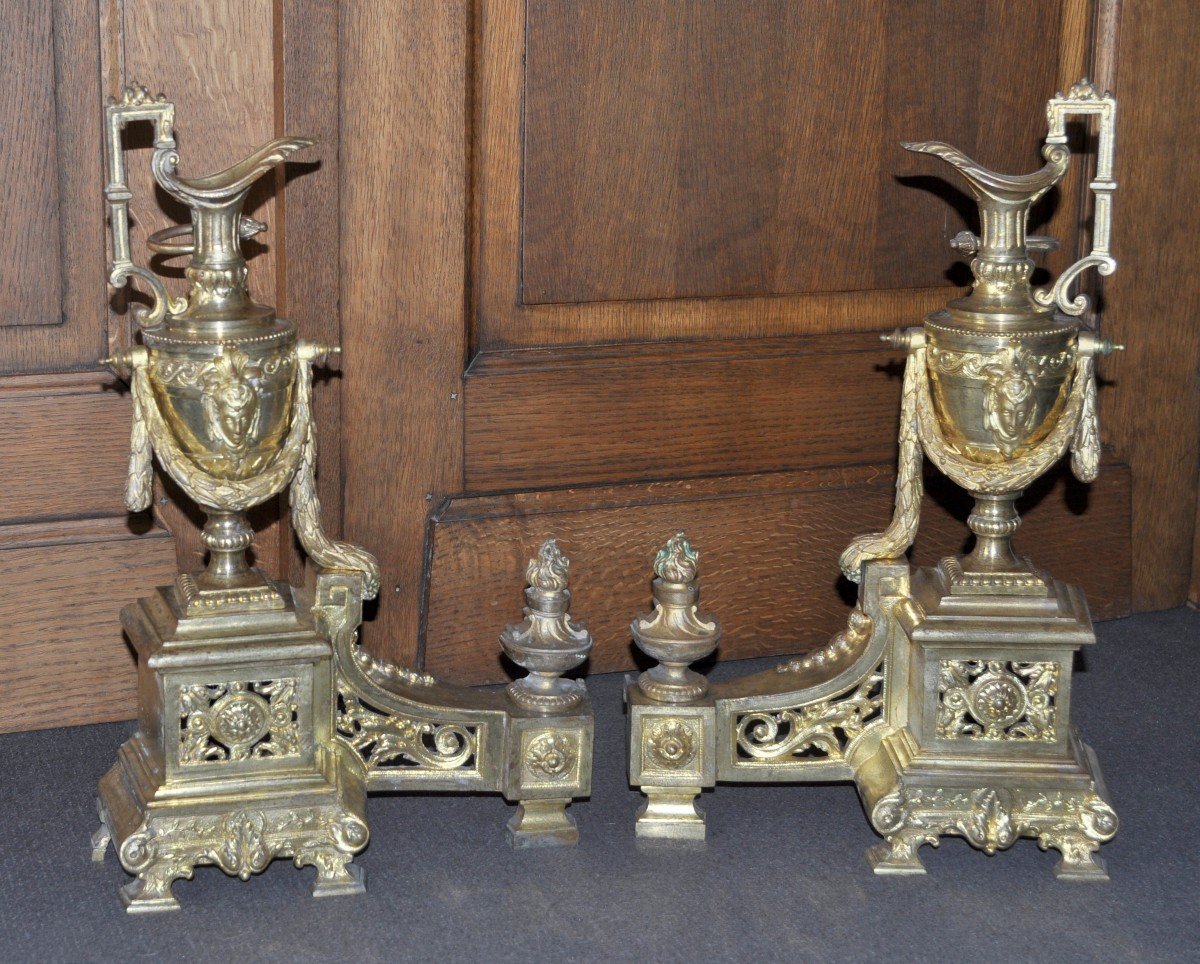 Paire De Chenets En Bronze Doré - Circa 1800-photo-3