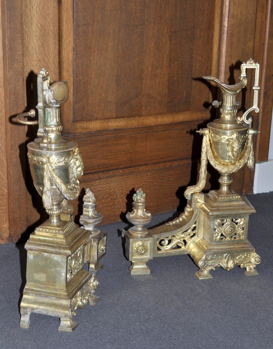 Paire De Chenets En Bronze Doré - Circa 1800-photo-4