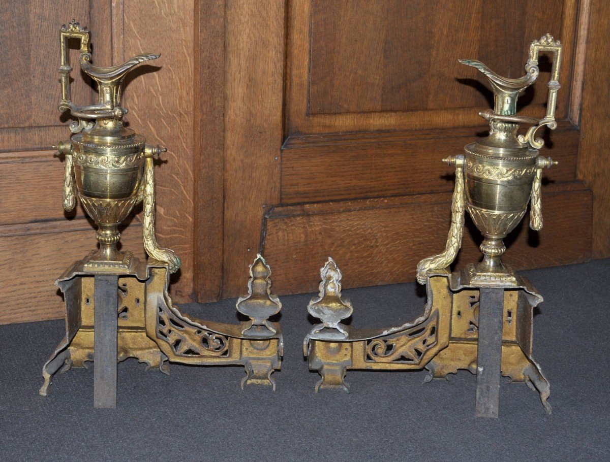 Pair Of Andirons In Gilt Bronze - Circa 1800-photo-6