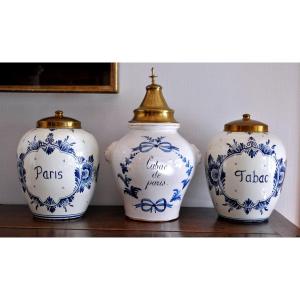 Ensemble De 3 Pots à Tabac En Faïence De Delft - XVIII