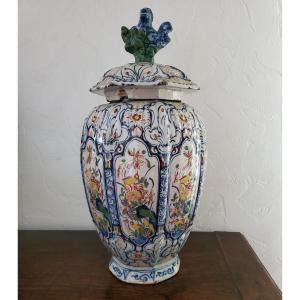 Delft - Pot Couvert En Faïence Polychrome - XVIIIème