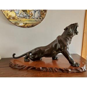  Tigre en bronze , sculpture animalière,  Période Meiji (certificat d'expert)